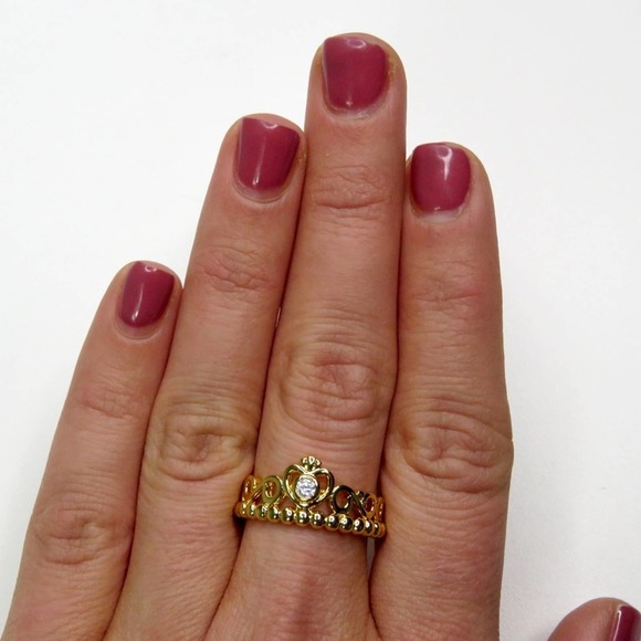 Pandora Gold Princess Tiara Ring Size 8 - Picture 2 of 9